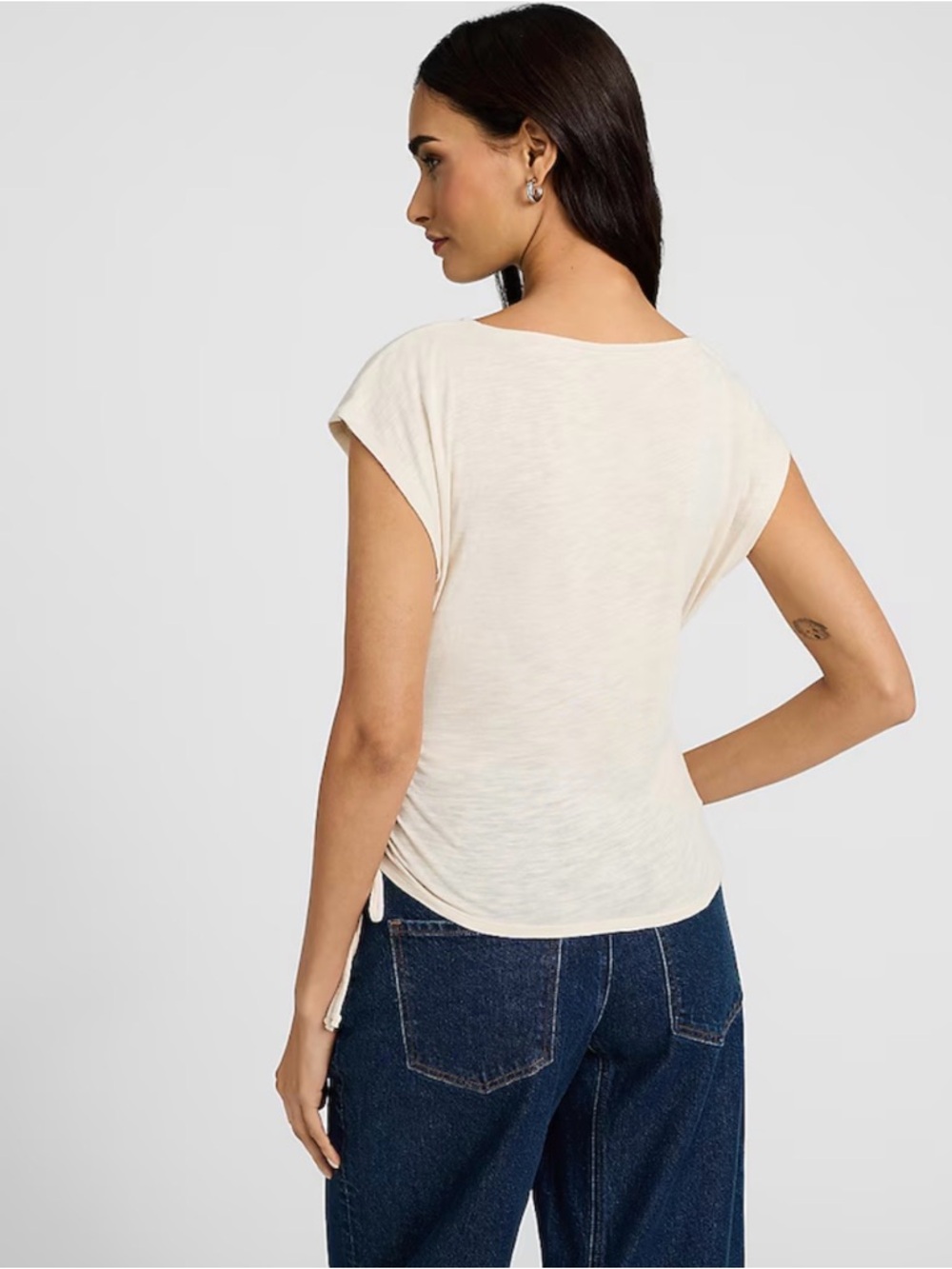 Boat Neck Cap Sleeve Front Cutout Tie Side Tee - Picture 3 of 4